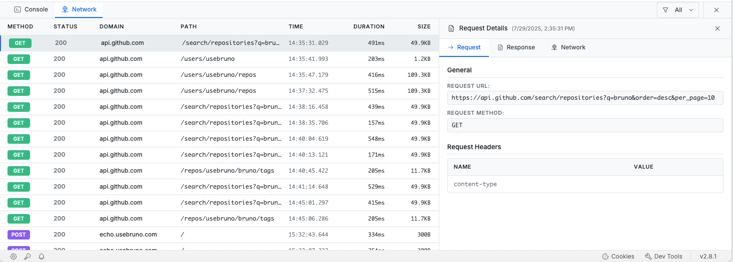 Bruno Dev Tools: Console and Network Logs Made for API Work