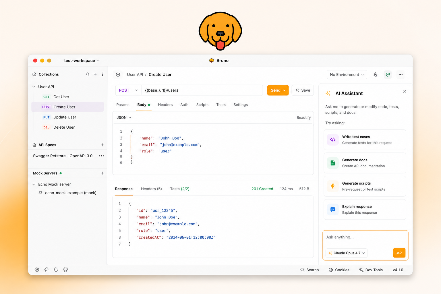 Introducing AI in Bruno: Your Key, Your Provider, Your Data Stays Put
